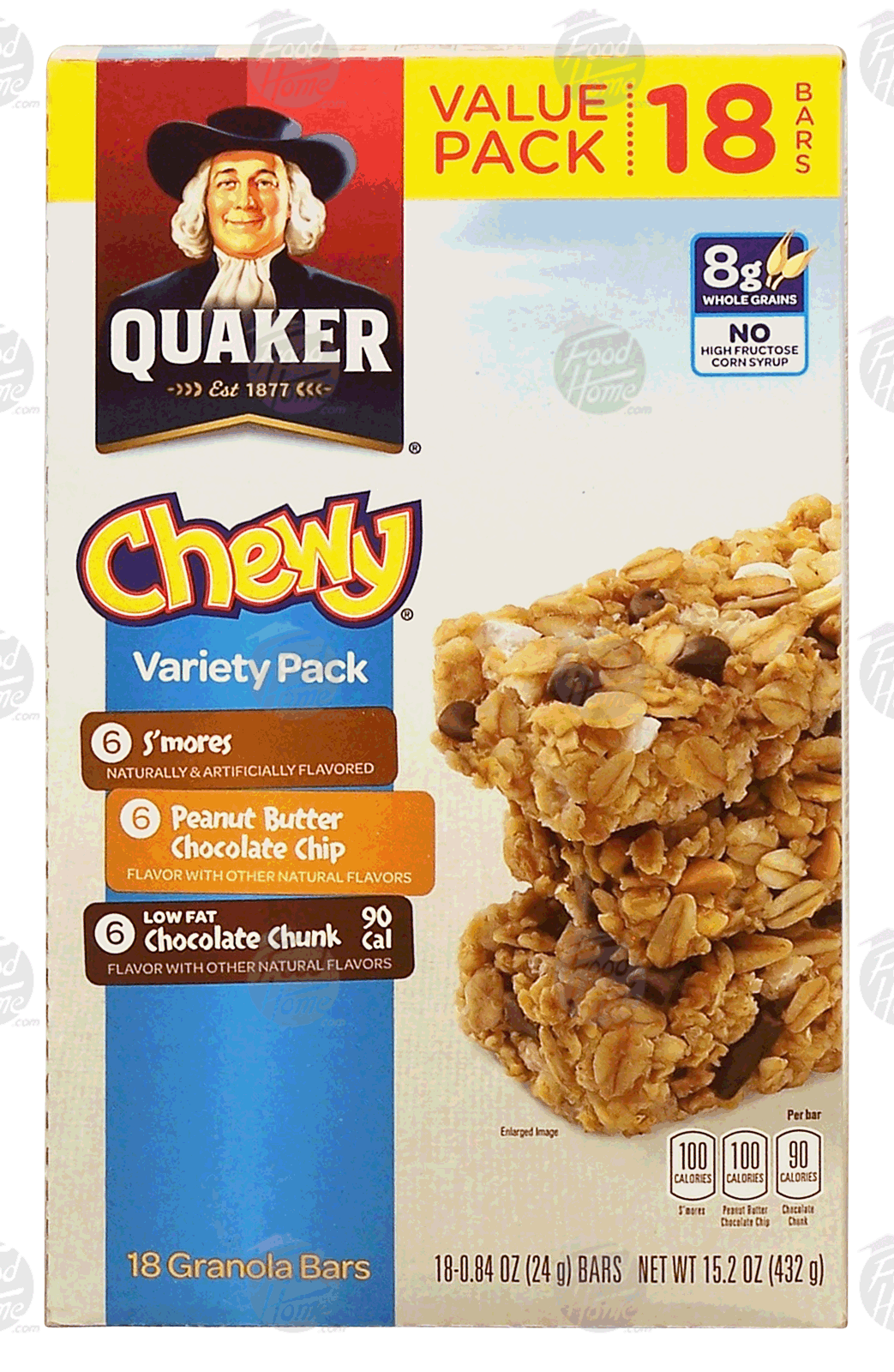 Quaker Chewy granola bar variety pack; 6 s'mores, 6 peanut butter chocolate chip, 6 lowfat chocolate chunk Full-Size Picture